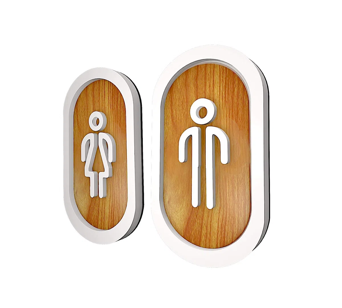 DOJA BARCELONA | Targhetta Bagno Legno | Donna + Uomo | Colore: Bianco - Marrone | Diametro: 180x100mm | Cartelli Bagno con Adesivo per Porta WC | Uso: Ristoranti, Ufficio, Hotel