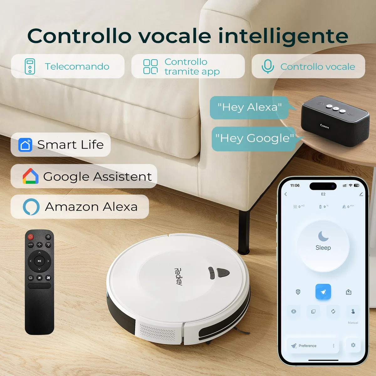 Redkey E6 Robot Aspirapolvere con 7000 Pa, Fino a 170 Min Autonomia, Navigazione Dinamica, Aspirapolvere Robot con Base di Ricarica, Telecomando e APP, Ideale per Peli Animali, Tappeti, Pavimenti Duri