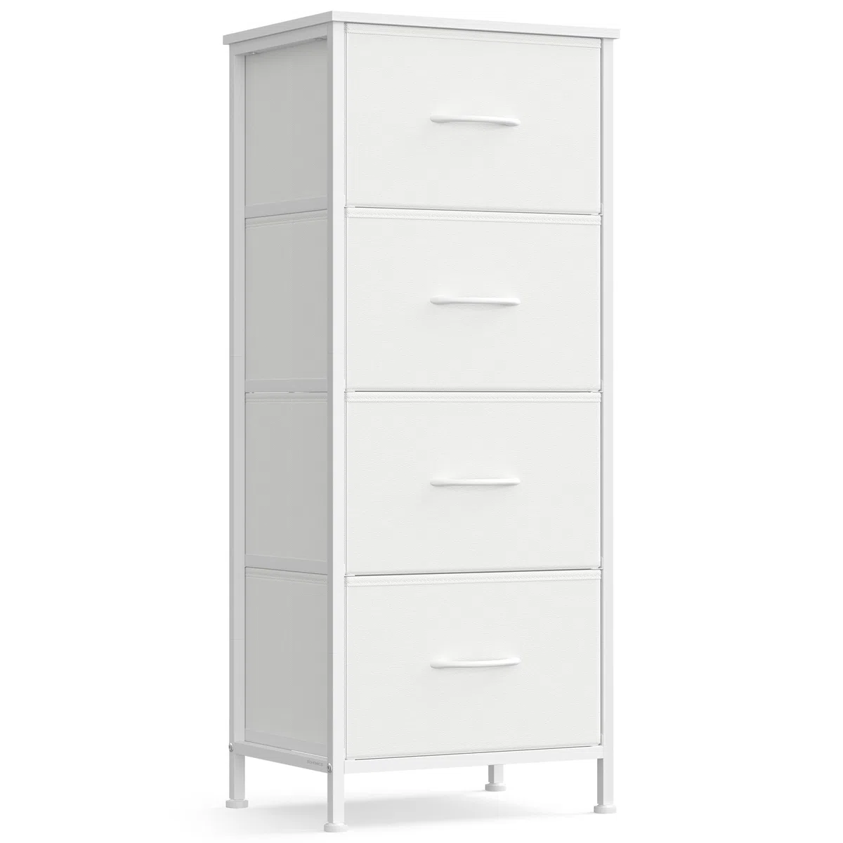 SONGMICS BELLAH Collezione - Cassettiera con 4 Cassetti in Tessuto, Acciaio, MDF, Tessuto Non Tessuto, per Camera da Letto, Armadio, Corridoio e Soggiorno, Bianco Nuvola e Bianco Neve LGS314WH01