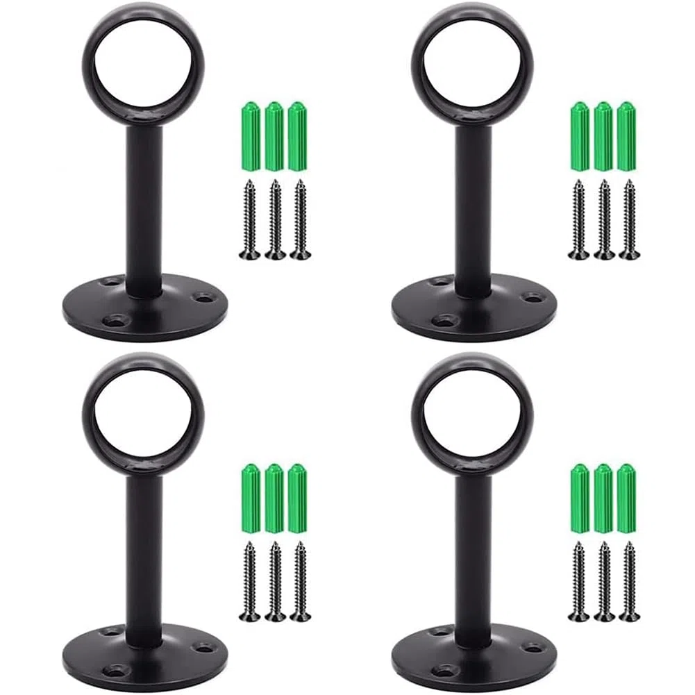 4 Pezzi Staffa di Montaggio a Soffitto, Supporti per Aste per Tende, Staffe per Tende Armadio, con 12 Viti e 12 Tubi di Espansione, per Appendere Traverse da 25 mm, Nero