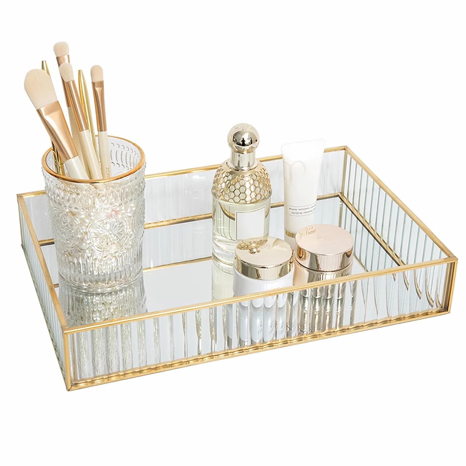 Vassoio Portaoggetti, SLHEQING Vassoi Specchio Vintage Organizer Profumi, Vassoio Decorativo Oro Vassoio Rettangolare per Camera da Letto Comò Bagno Trucco