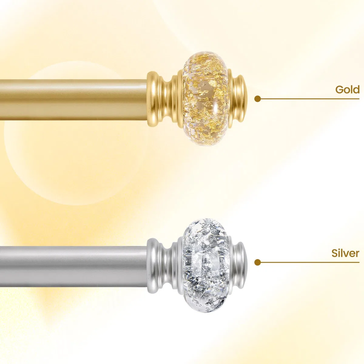 Bastone per tende doppio da 2,5 cm, con fermatende, lunghezza regolabile con terminali traslucidi, asta di sospensione per finestra di casa, soggiorno e camera da letto (oro, 123-212 cm)
