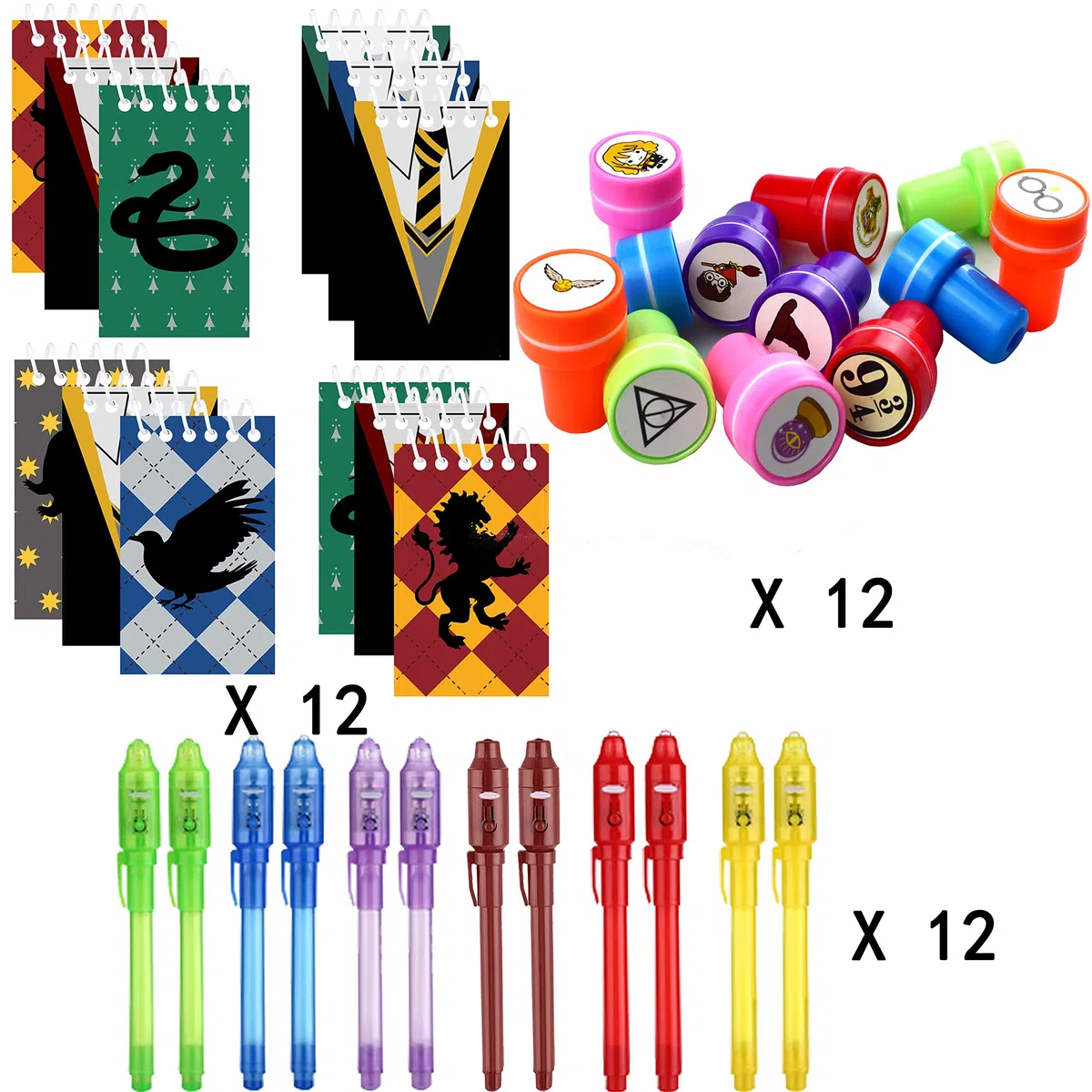 Harry bomboniera compleanno festaregalo 12 penne UV, 12 taccuini, 12 timbri per bambini, calendario dell'Avvento