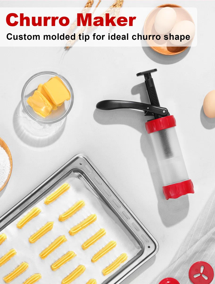 GDL Sparabiscotti con 12 Stencil e 10 Beccucci, Siringa Decoratore per Dolci, Siringa Stampi per Biscotti Fatti in Casa, DIY Biscotti, Biscotti per Frolla Churros, Indispensabile per Le Feste, Rosso