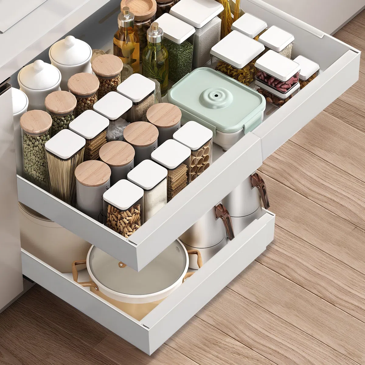 Solvant Cassetto telescopico, cassetto estraibile da cucina, organizer per armadietto da cucina, organizer per cassetti, non necessita di forature e chiodature