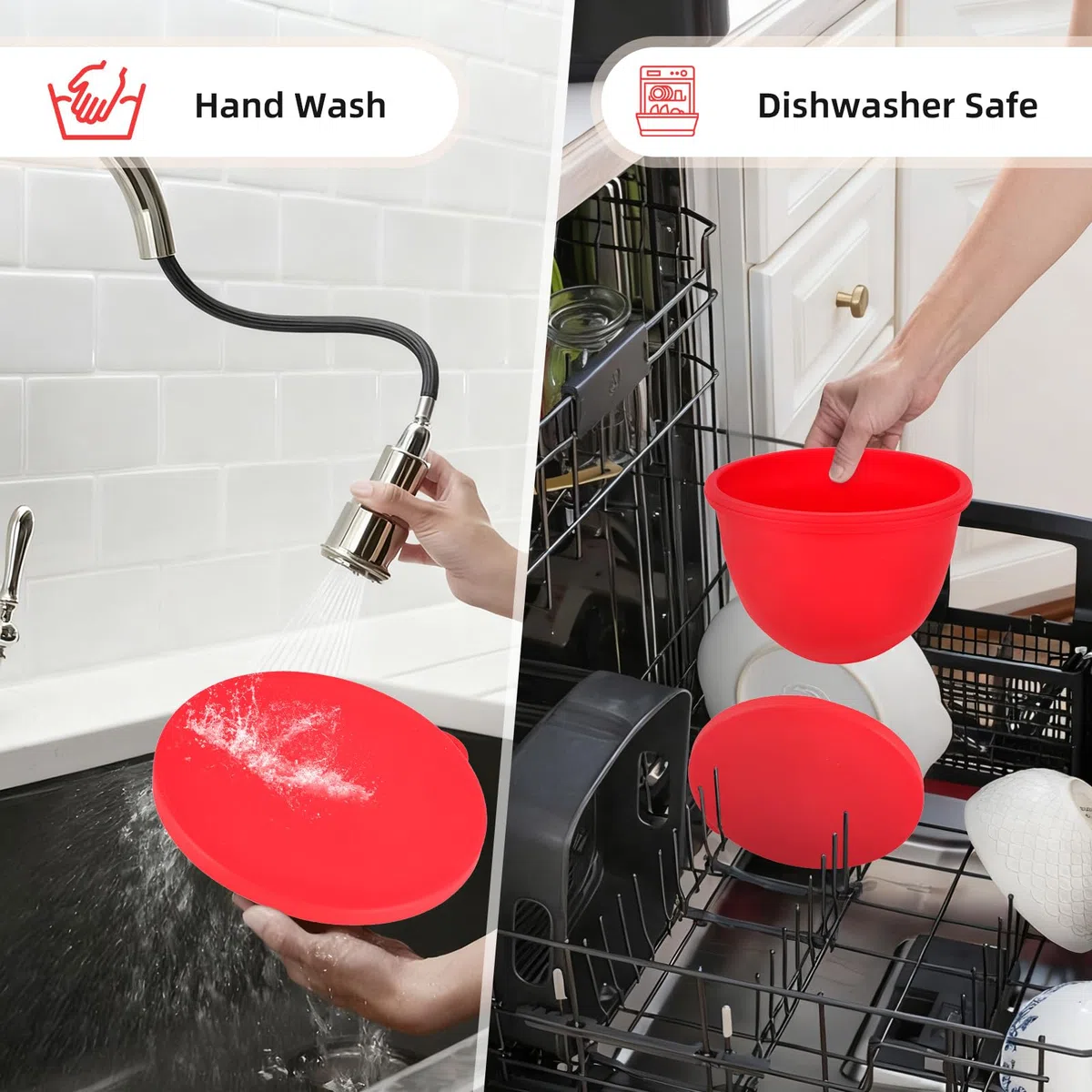 Inserto in Silicone per Ciotola Kitchenaid, Rivestimenti in Silicone per Robot da Cucina Kitchen Aid Mixer TILT-HEAD 4.8L, Ciotole da Mescolare con Coperchi Accessori e Ricambi per KitchenAid (Rosso)