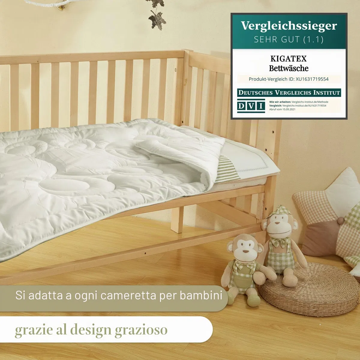 KiGATEX Piumino per bambini e neonati - Piumino certificato - Adatto a chi soffre di allergie - 100 x 135 cm (100 x 135 cm, Piumino orso)
