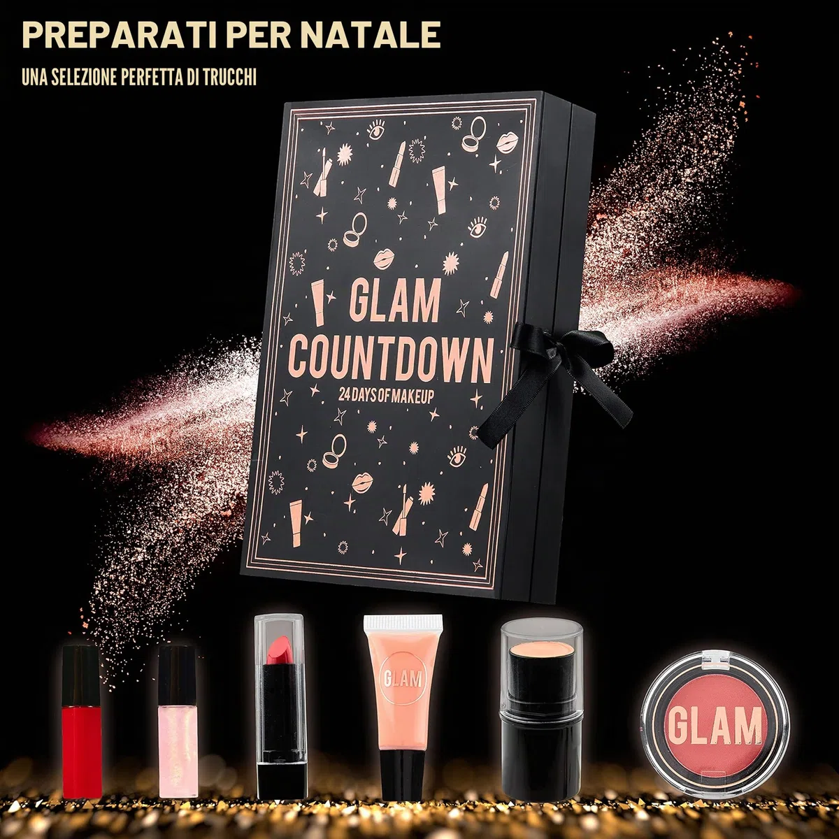 KreativeKraft Calendario Avvento 2025 Donna Ragazza Set Trucco o Prodotti per la Cura Della Pelle Countdown Natale Calendari Avvento Regali per Lei (Nero)