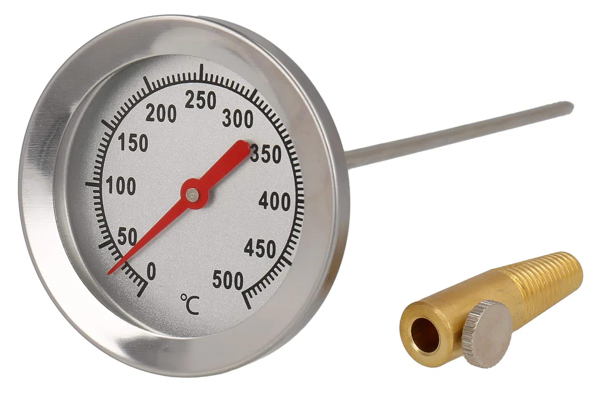 Termometro da forno in acciaio inox Ø 6,5 cm per forni a legna, pizza, grill, affumicatore e BBQ con sonda 15/30/45 cm e cono incorporato