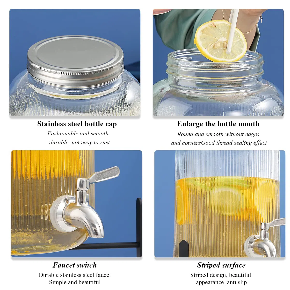 Berglander Frigo dispenser bevande in vetro, distributore di bevande 4L con rubinetto in acciaio inossidabile a tenuta stagna per barbecue, picnic, festa in piscina ed eventi sociali (Trasparente)