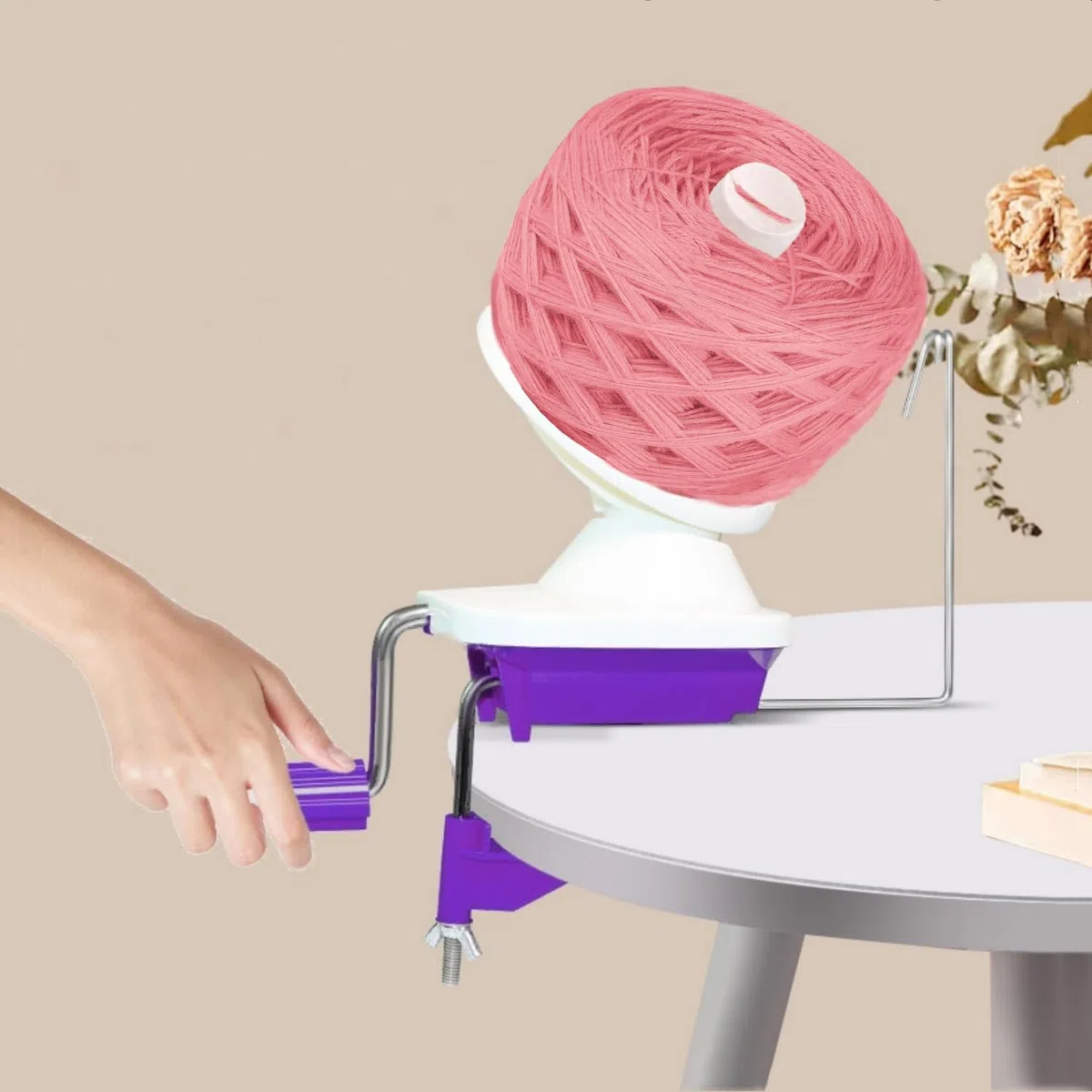Avvolgitore per gomitoli di filato, set per lavoro a maglia con avvolgitore per gomitoli manuale con morsetto da tavolo per riporre filati (22) (viola)