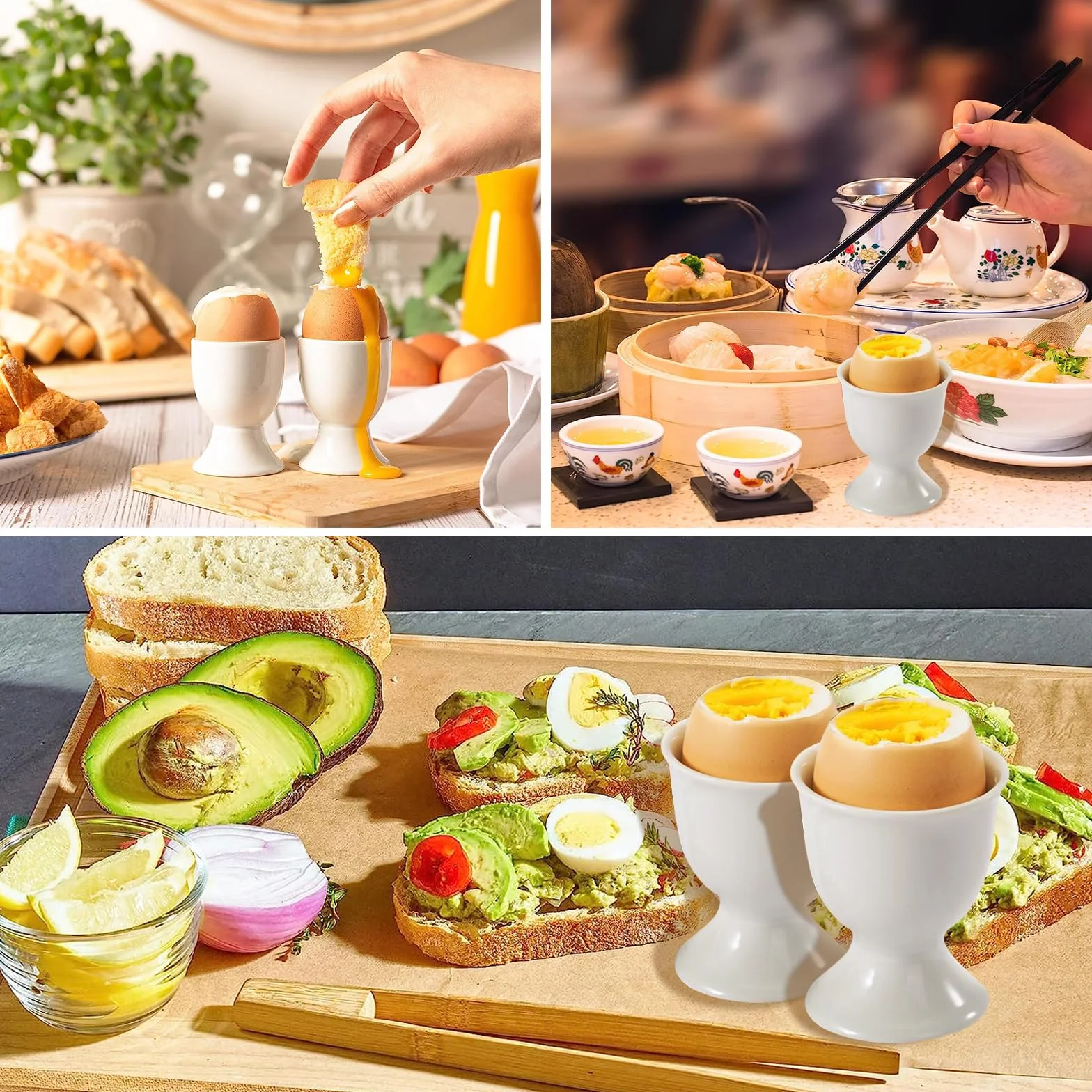6 Portauova Porcellana Bianca - 7 x 5,2cm Supporti Ceramica per Colazione Uova Sode o alla Coque - per Cucina Casa Ristorante