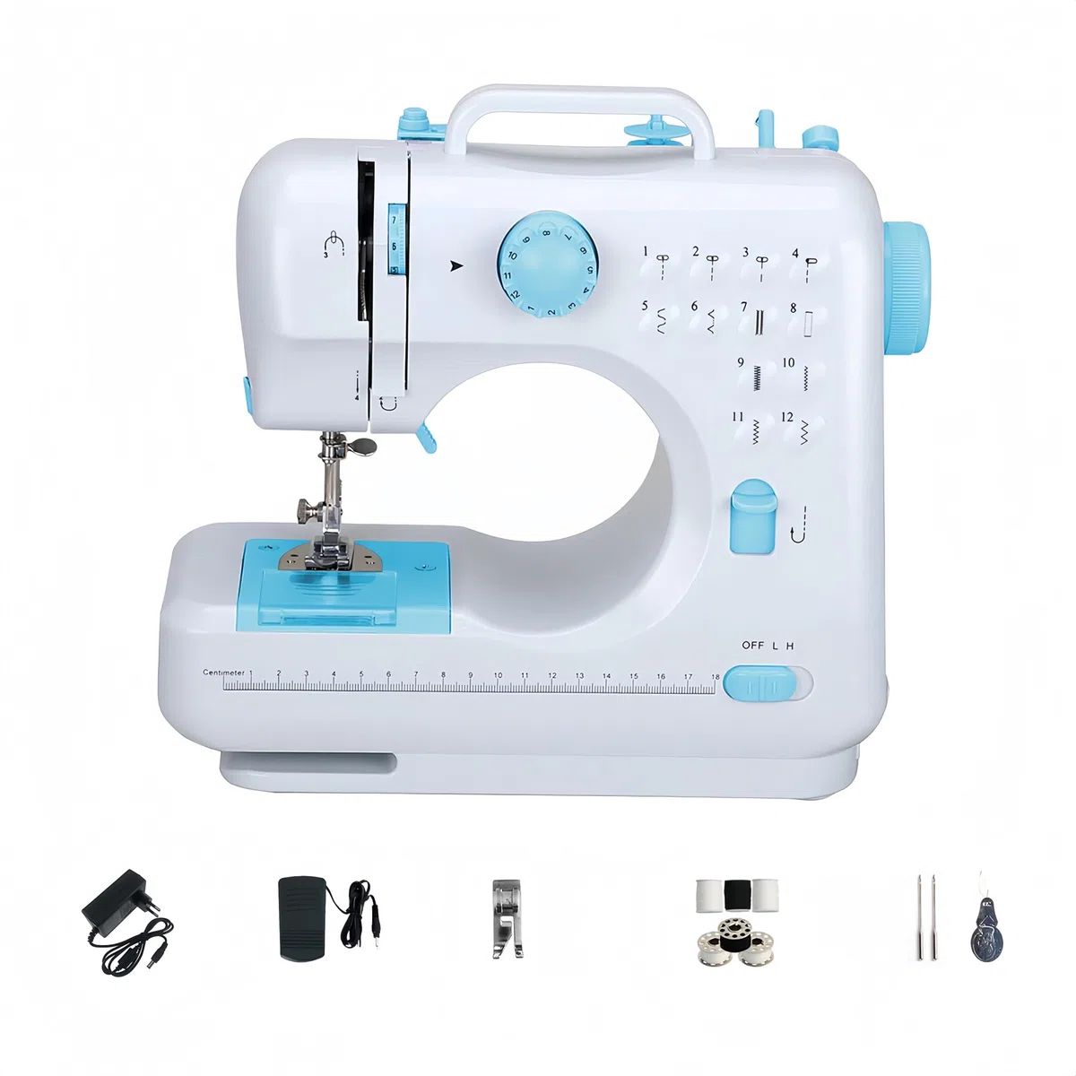 505 Macchina da Cucire Elettrica Portatile con 12 Punti Regolabili, Mini Macchina da Cucire per Principianti e Bambini, Cucitrice Portatile per Creativo, Professionale, Braccio Libero (Blu)