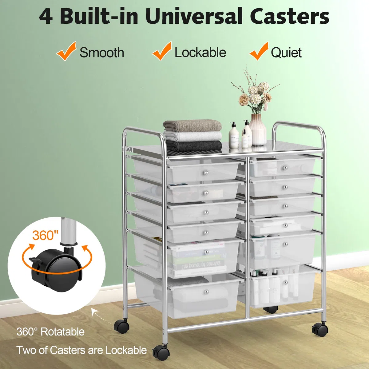 GIANTEX Carrello Portaoggetti con Ruote, 12 Cassetti Rimovibili, Carrello a Rotelle per Soggiorno, Ufficio, Camera da Letto, 64x38x75 cm, 3 Colori
