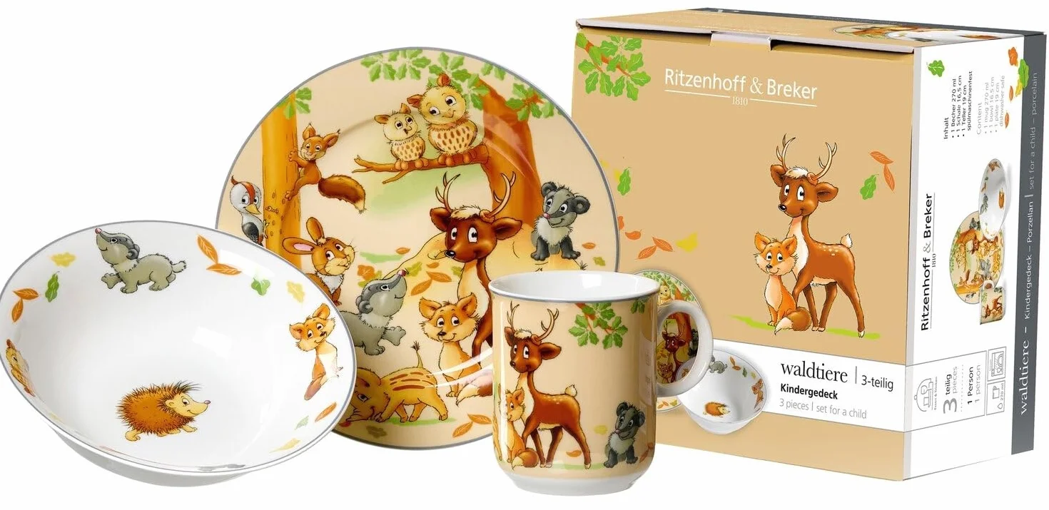 Ritzenhoff & Breker Set di stoviglie per bambini, motivo: animali della foresta, 3 pezzi
