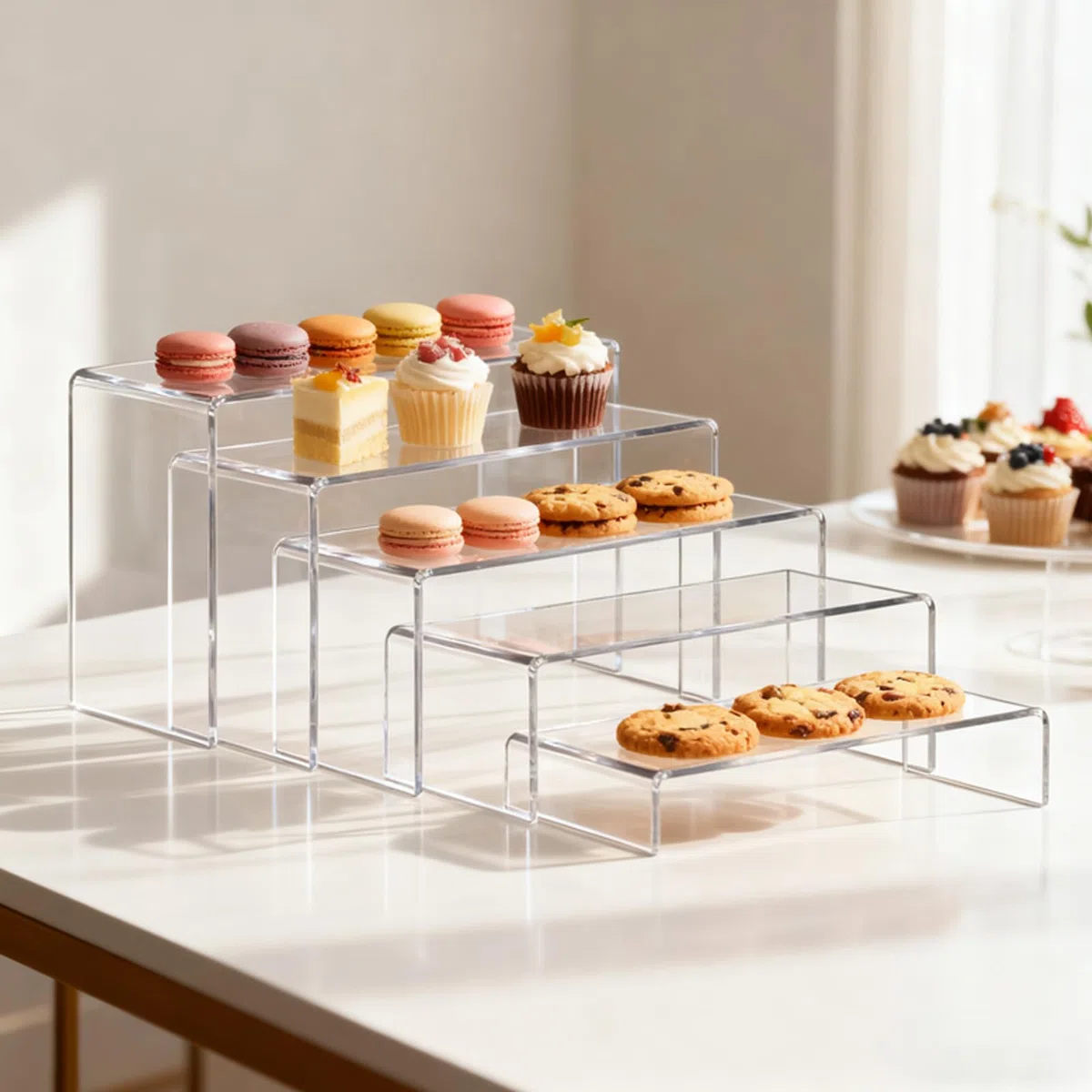 10 supporti per display in acrilico, 5 misure, trasparenti Riser, supporto per display, cosmetici, cupcakes