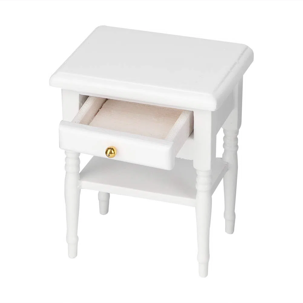 KIMISS 1:12 Bianco Mini, Mobili Giocattolo Comodino Modello B07vpp9v6c Piccoli Manufatti per L'arredamento della Camera da Letto in Legno