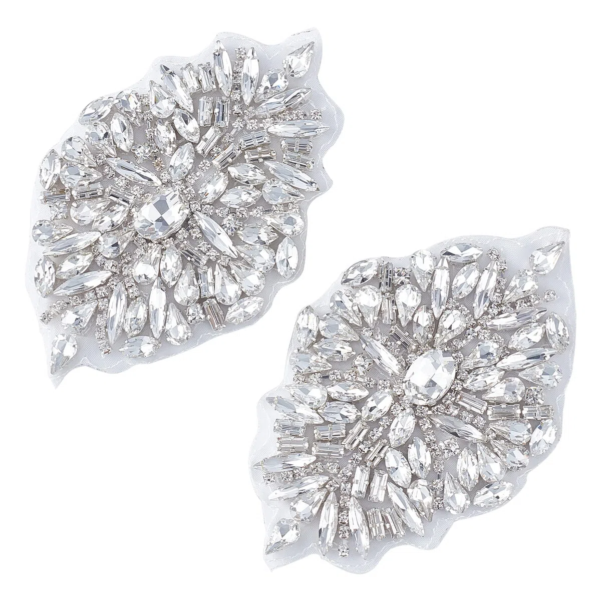FINGERINSPIRE Applique di cristallo per abito da sposa, ferro da stiro/cucire con strass, decorazione da applicare con cristalli argentati, strass e perline per cintura, scarpe, borsa, copricapo