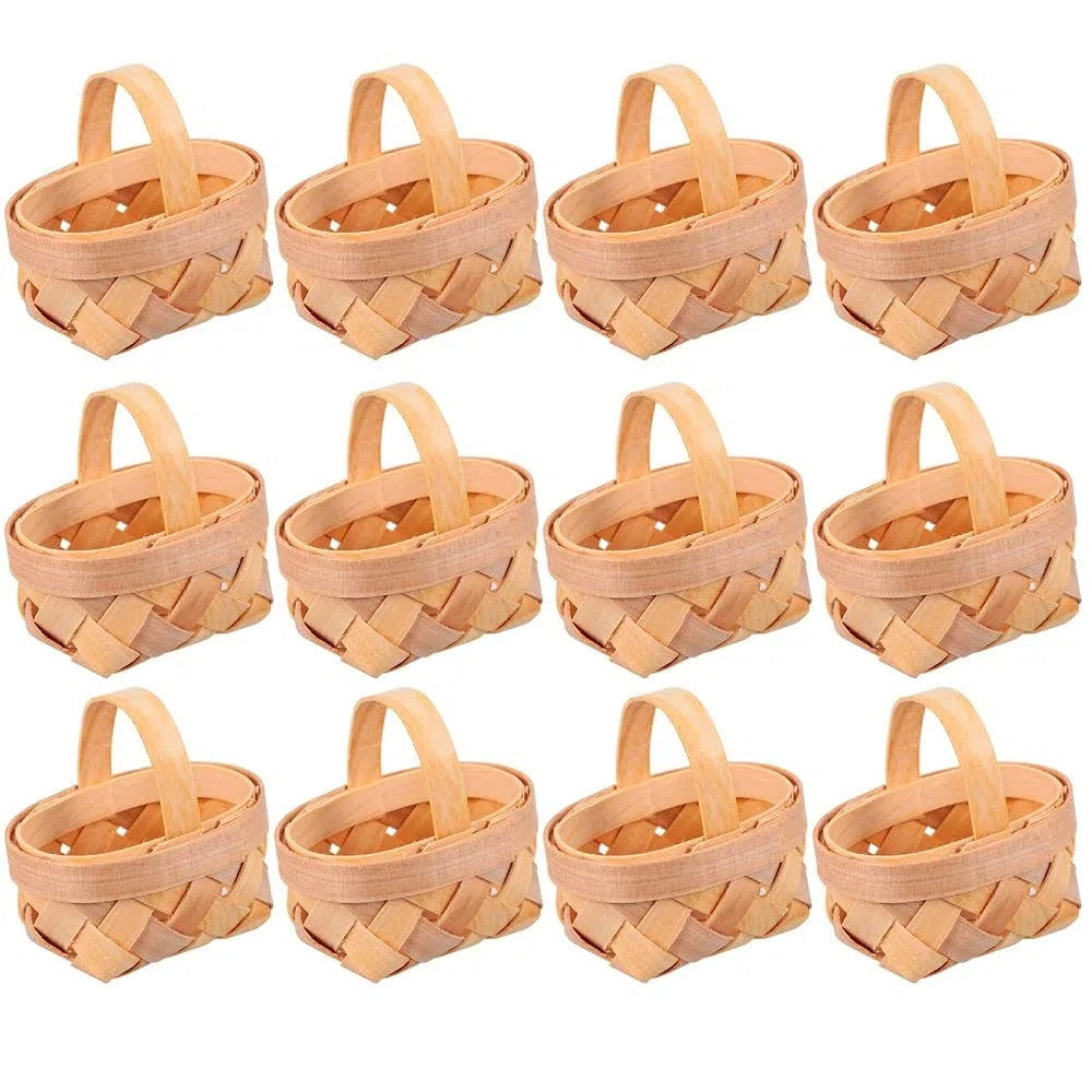 12 Pezzi Mini Cestini nel Trucioli di Legno Cestini Intrecciati Manuali Ornamenti Scatola di Immagazzinaggio di Caramelle
