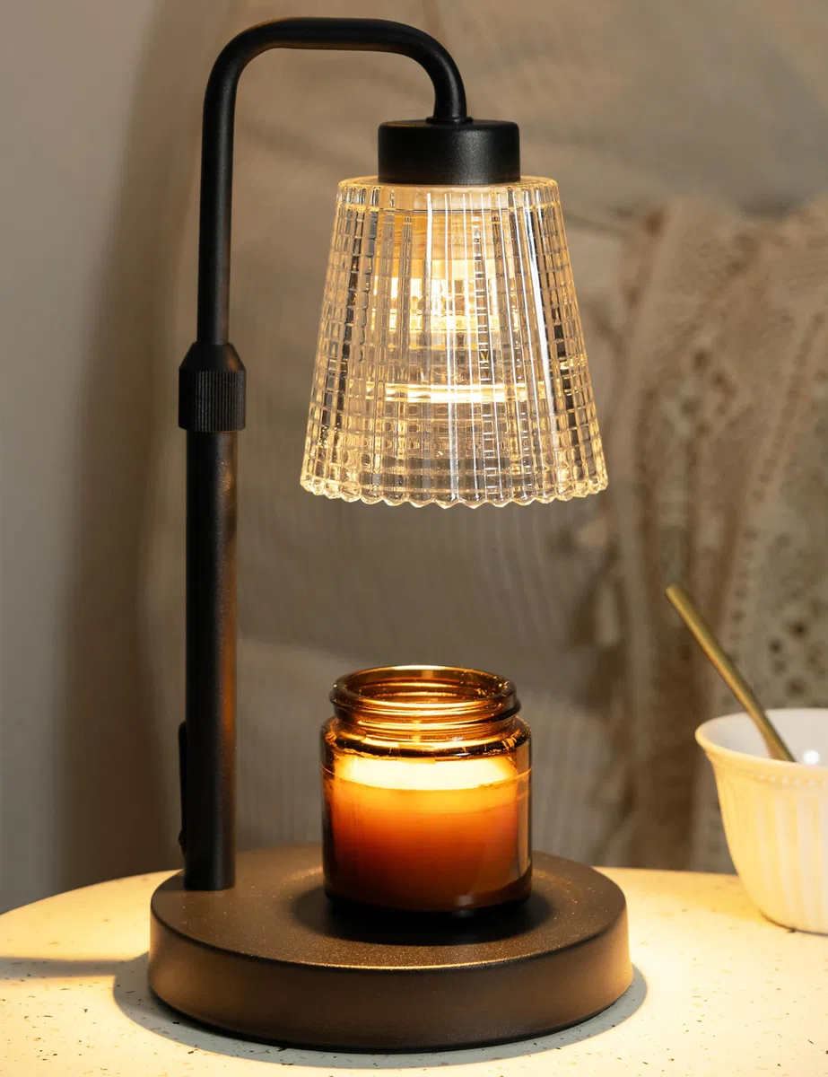 GODONLIF Lampada scaldacandele, altezza regolabile, timer dimmerabile, decorazione per la casa, cera melts, scalda candele in vetro con 2 lampadine, Nero
