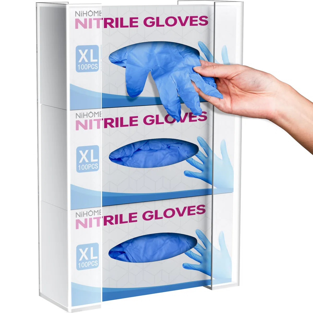 NiHome Portascatole per guanti multi-livello in acrilico trasparente da parete, dispenser per scatole di fazzoletti per cucina, bagno, garage, laboratorio, salone, organizer regolabile salvaspazio per