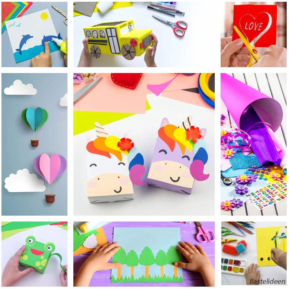 50 fogli di CARTA COLORATA DIN A2 - set di cartoncini da costruzione 130 g/m² 10 colori - accessori per l'artigianato per regali di album fotografici, essere creativi, MADE IN GERMANY