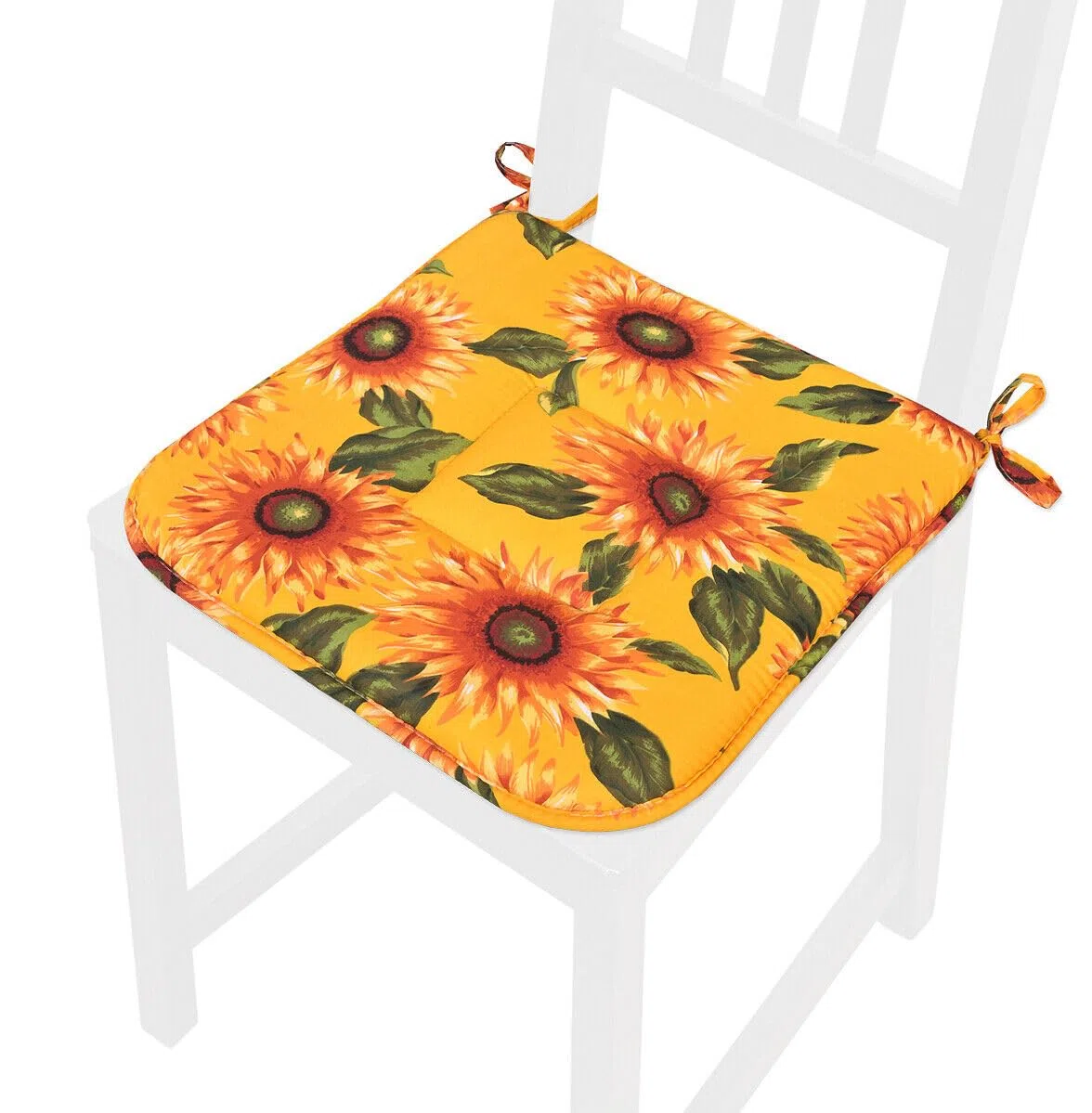 emmevi Set 4 Cuscini Sedia Cotone Con Lacci Lavabili Morbidi Universali Copri Sedie Cucina Girasoli Gialli