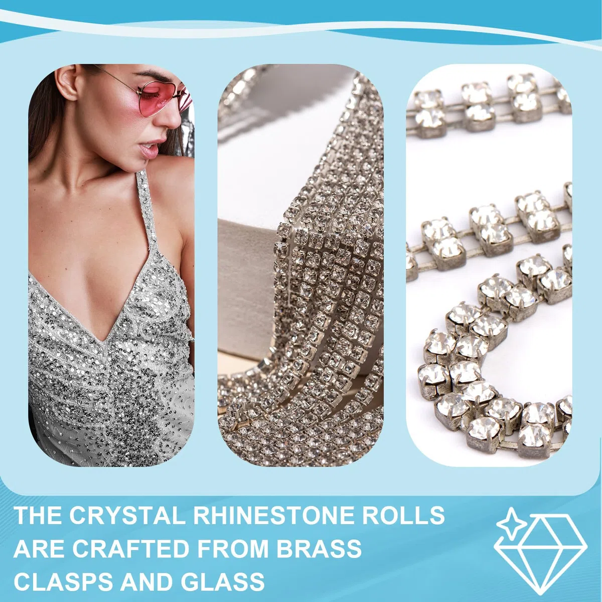 PATIKIL Catena con strass da 9,1 m, 1 rotolo da 3 mm, con strass di cristallo, per lavori fai da te, base rosa chiaro