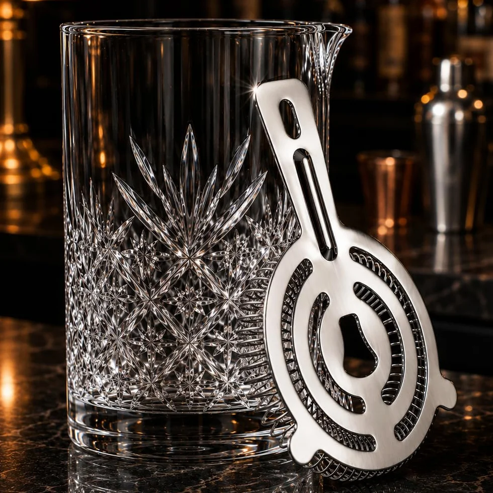 Set da 4 pezzi per cocktail | brocca di vetro, filtro Hawthorne, cucchiaio per miscelazione di bevande giapponesi e cocktail cucchiaio grande, 725 ml