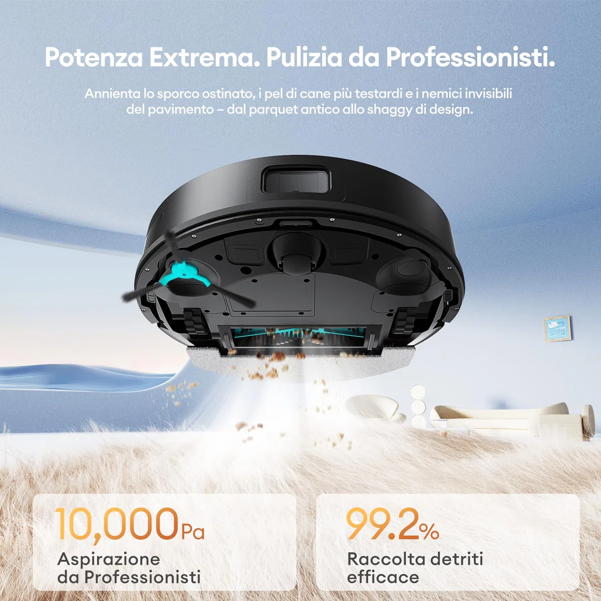 Ultenic T20Pro Robot Aspirapolvere con Laser Lineare Evoluto, Autosvuotamento 10 Settimane, 10000Pa con Boost Automatico Tappeti, Include Detersivo Mughetto, Mappatura LiDAR, Controllo App/Alexa
