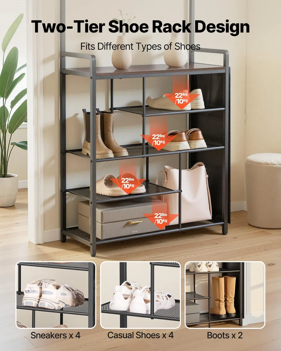 VEVOR Mobiletto Appendiabiti da Ingresso Appendiabiti con Scarpiera Ripiani Portaoggetti per Soggiorno Camera da Letto, Mobiletto Attaccapanni 750 x 300 x 1800 mm con Ganci Porta Sciarpa Scarpe