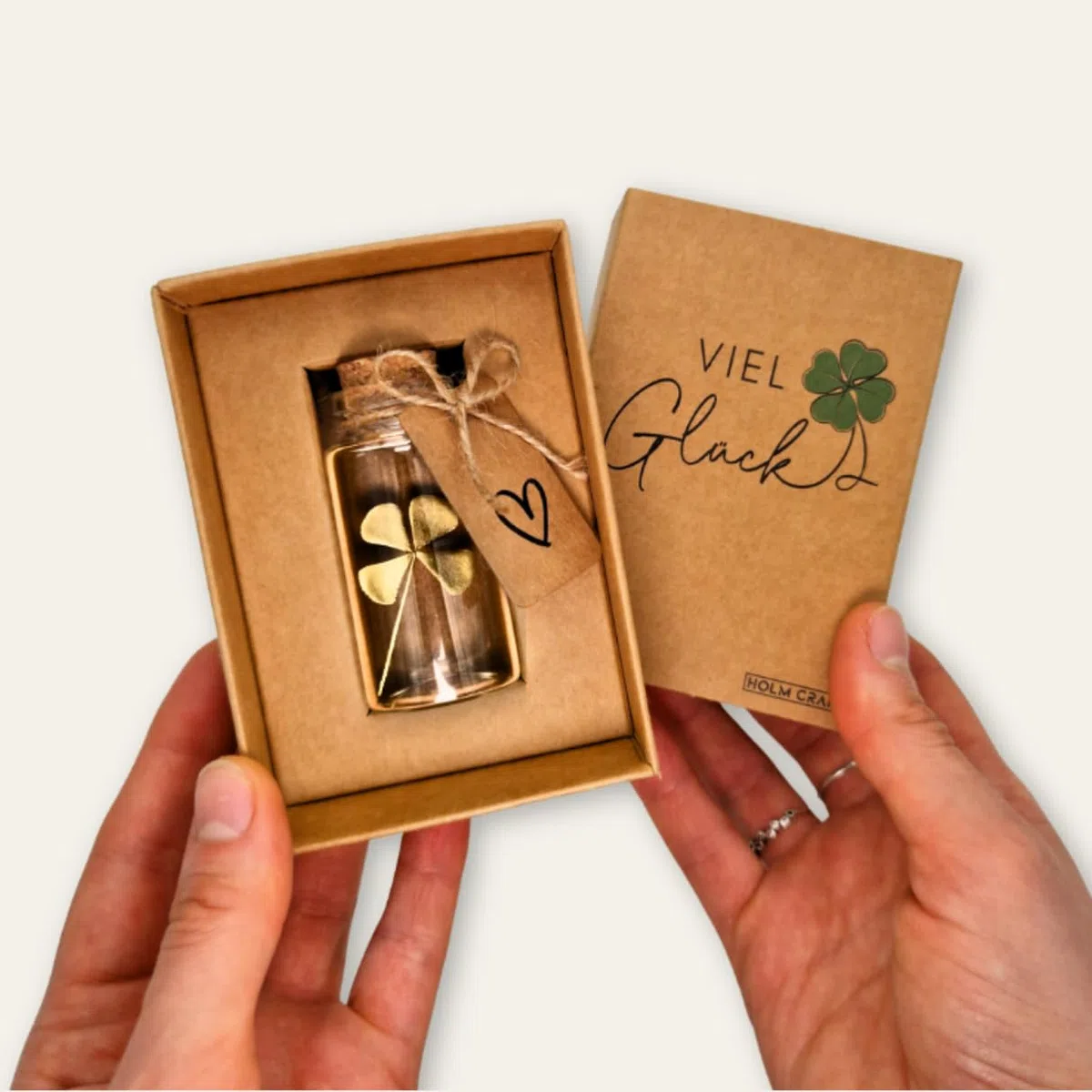 Portafortuna | Vero quadrifoglio in bottiglia di vetro con tappo di sughero | Piccolo regalo per la felicità | Regali di ringraziamento | Regalo di ringraziamento | portafortuna Capodanno