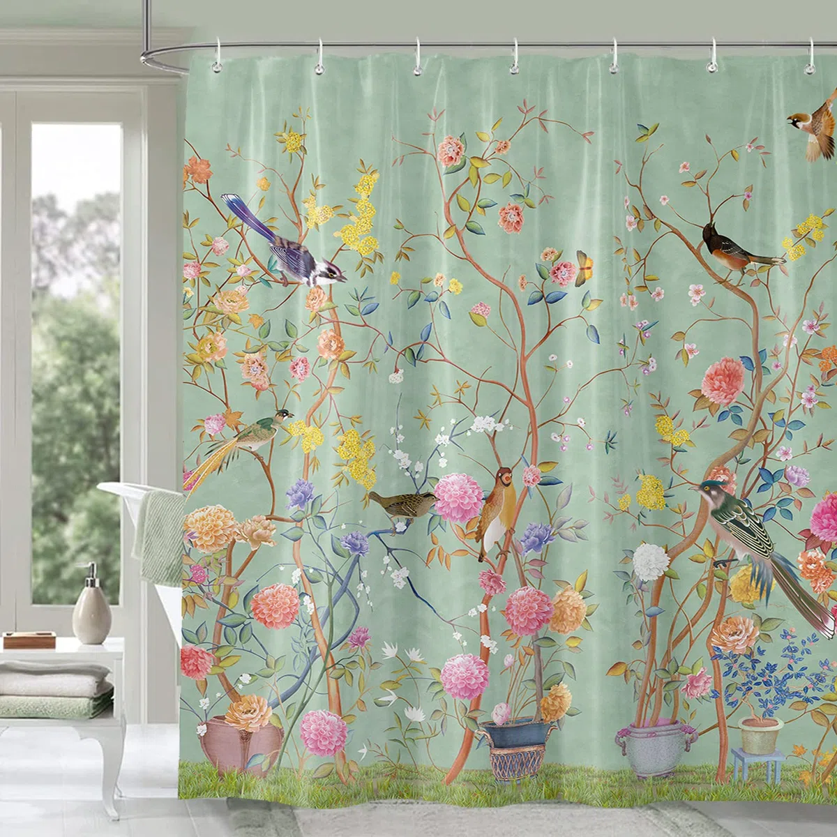 Tenda da doccia verde resistente alla muffa, impermeabile, con 12 ganci, ad asciugatura rapida, 180 x 180 cm, in poliestere, tende da doccia per bagno e vasca da bagno