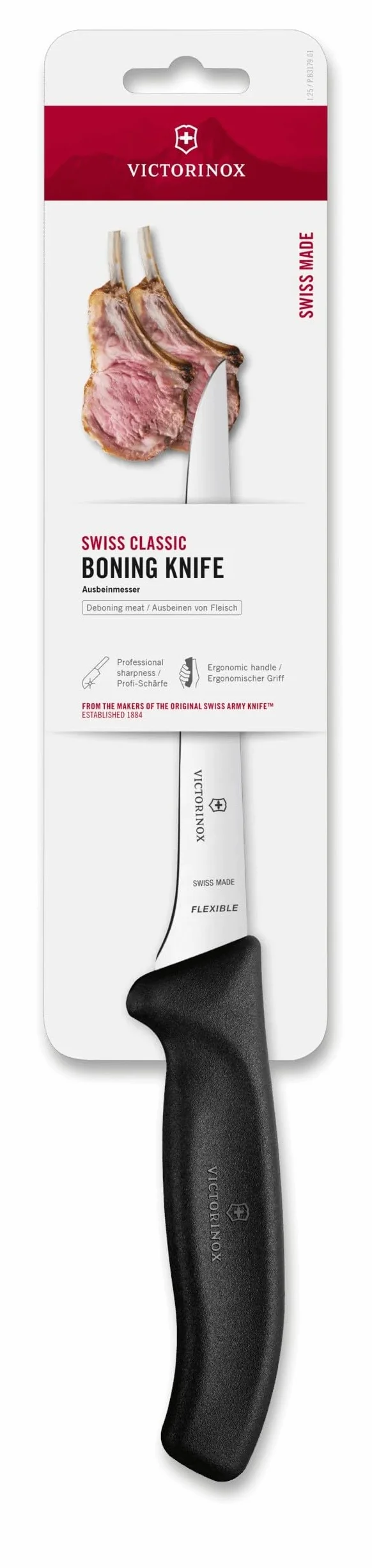 Victorinox Swiss Classic, coltello professionale per disossare, lama extra affilata, affilatura diritta, 15 cm, manico in plastica, acciaio inossidabile, nero