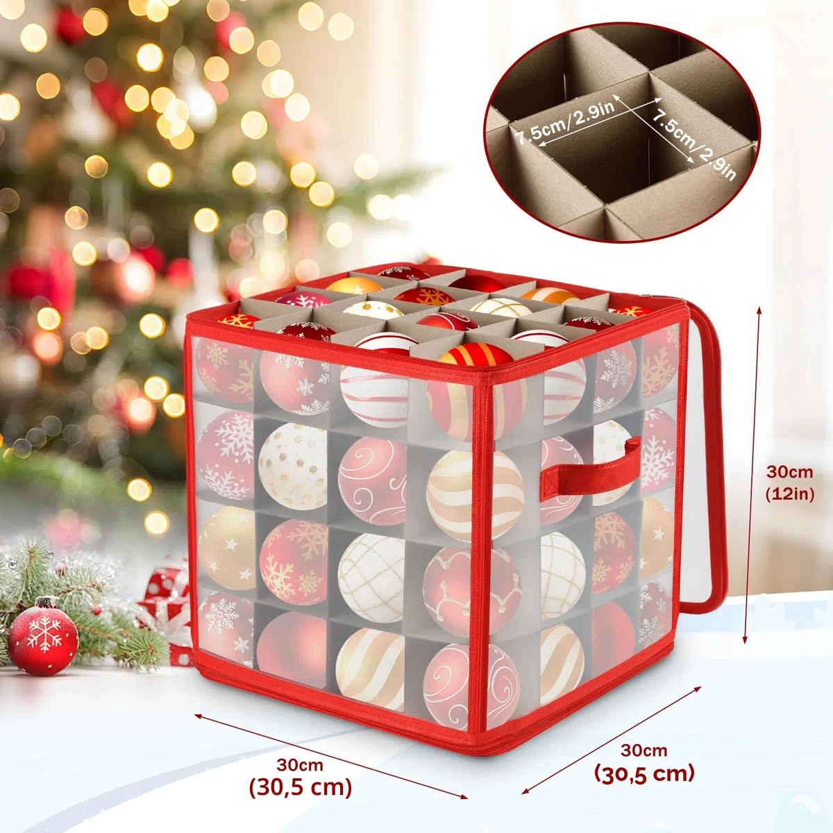 Porta Palline di Natale, Contenitore Addobbi Natalizi, Scatola Portapalline Natale, Organizer per Decorazioni dell'Albero, Scatola Rigida per Elementi Decorativi