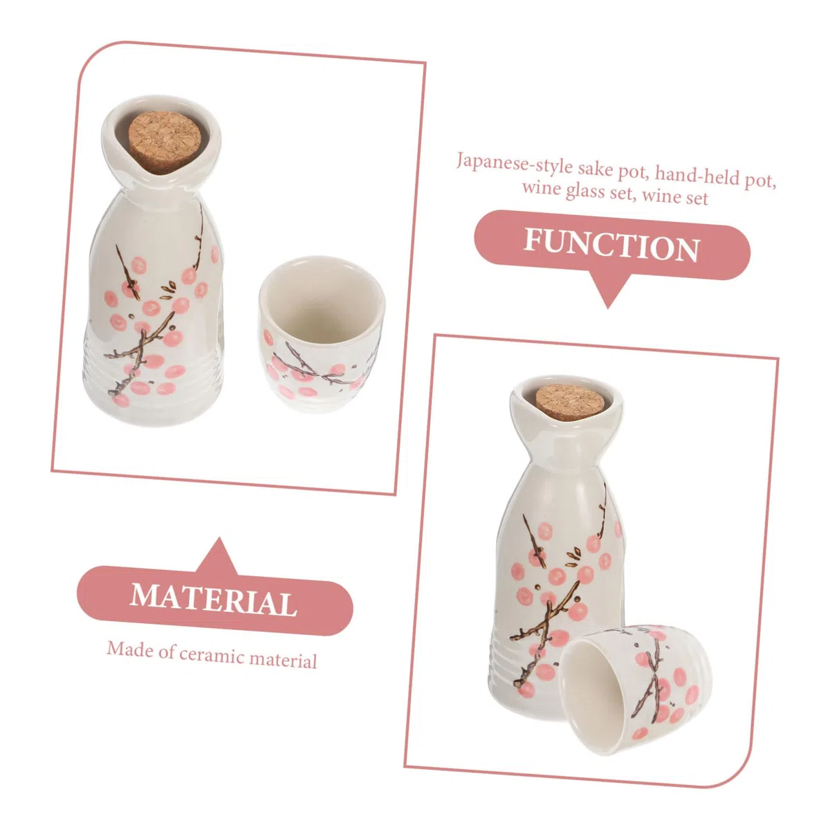 GALPADA Set di Sake Giapponese in Ceramica Rosso Brocca e Bicchieri Rotondi per Uso Domestico Superficie Liscia e Sensazione Confortevole per Occasioni Festive