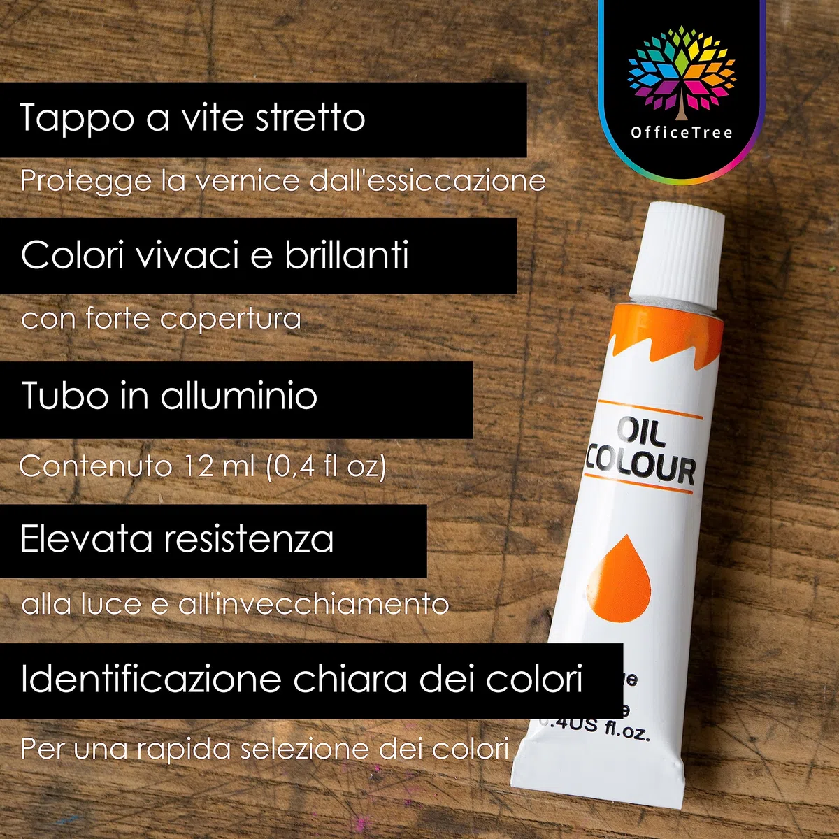 OfficeTree 24x 12 ml Kit pittura olio con pennello e tavolozza - Kit per la pittura con accessori - Colori ad olio per pittura su tela con trementina, fissante e blocco per pittura - Set dipingere