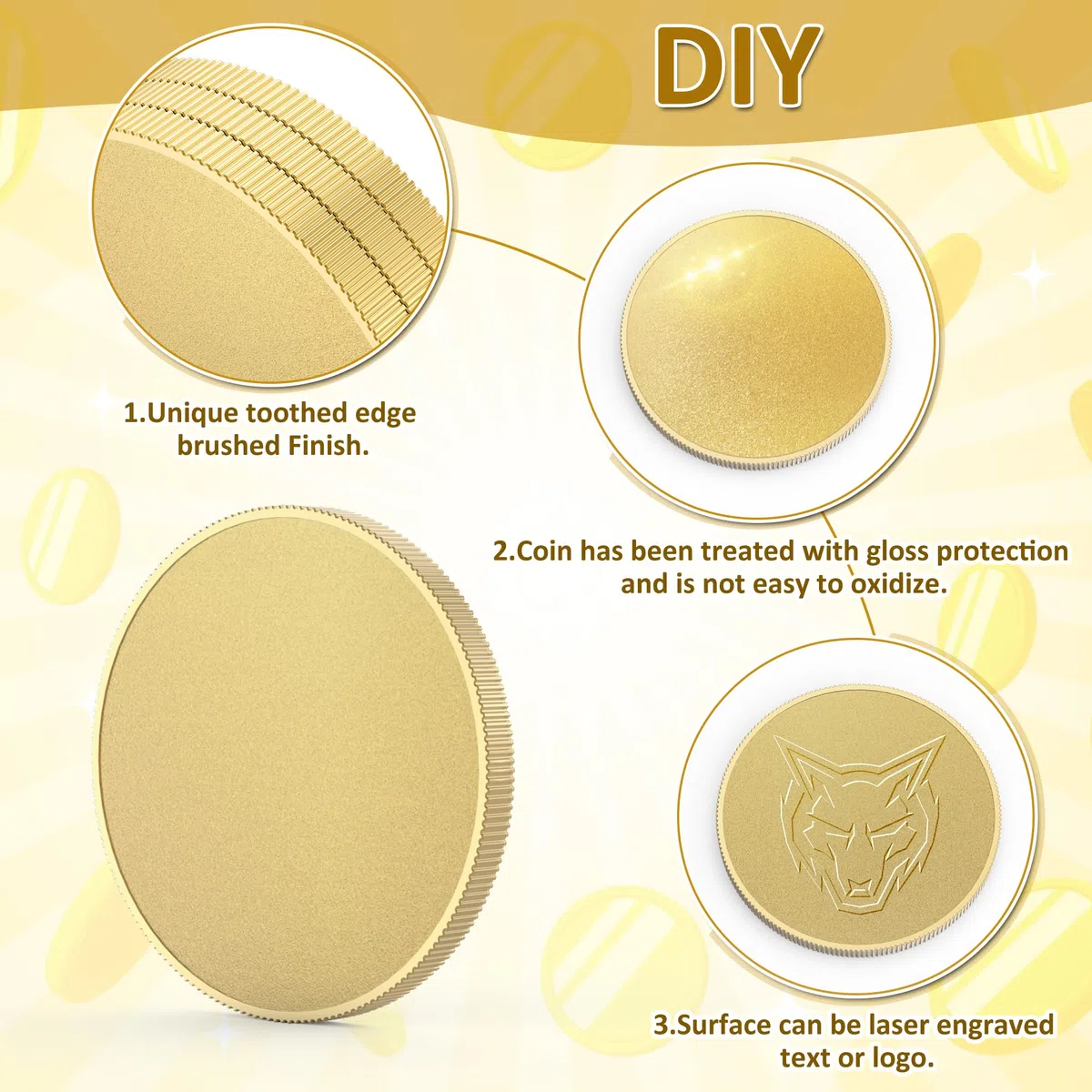 12 Monete Vuote in Rame 40mm Monete Vuote per Incisione con Bordi Filettati per l'incisione Laser con Scatola di Protezione in Acrilico per DIY Stampaggio Matrimoni Collezione Commemorativa