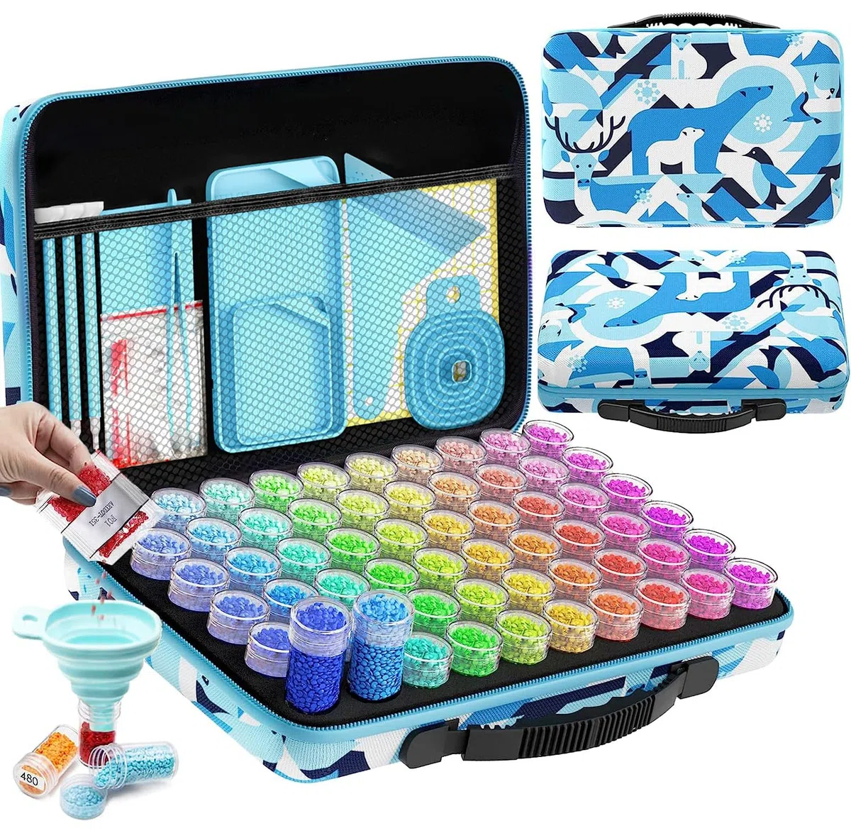 ARTDOT Diamond Painting Accessori, 60 Slots Diamond Painting Kit Completo, Kit per Organizzare Gioielli Pittura Diamante Perline Anelli Charms Glitter Strass(Artico)