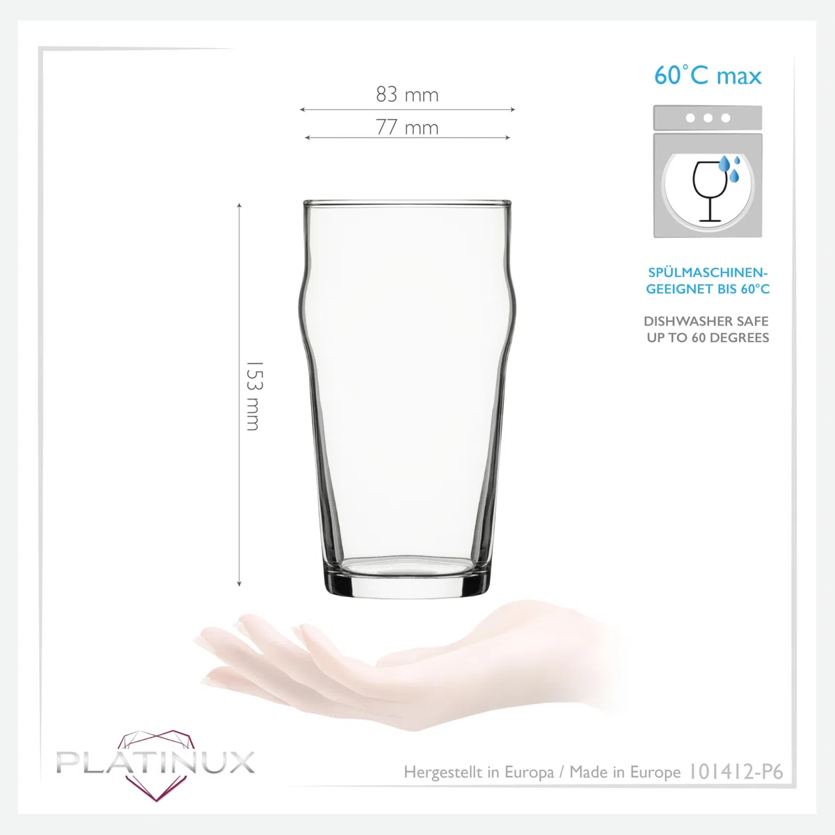 PLATINUX Set di 6 bicchieri da birra da 500 ml (max. 568 ml), boccali da birra in vetro per birra
