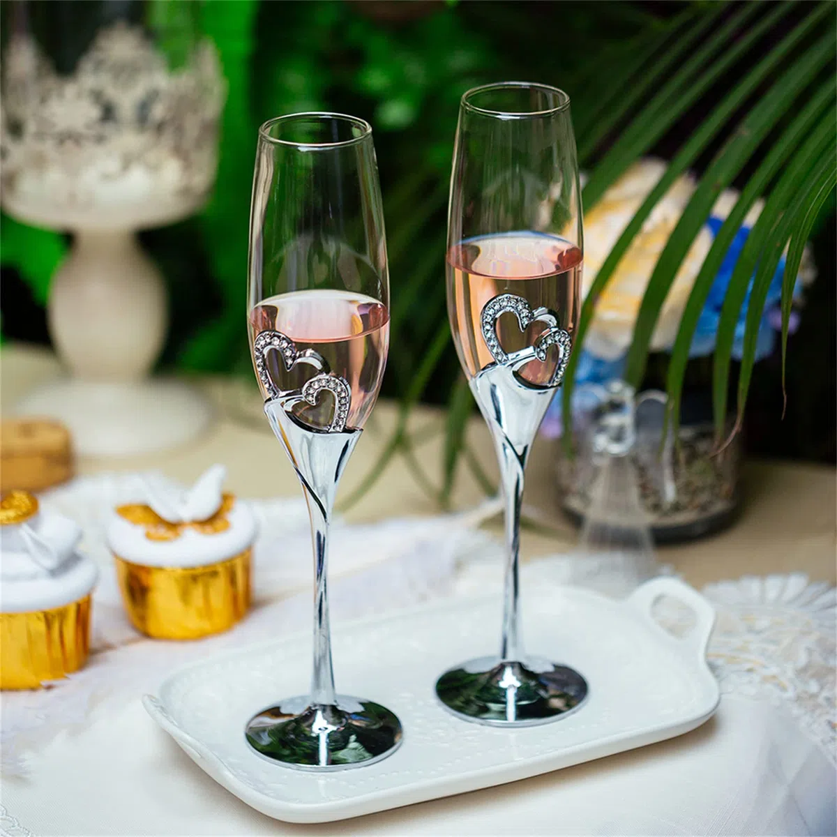 Sziqiqi 1 Set di 2 Bicchieri di Vino Rosso Creativo Ad Alta qualità, Bicchiere di Champagne, Bicchiere a Calice, Coppa Nuziale, Flute da Champagne, Argento