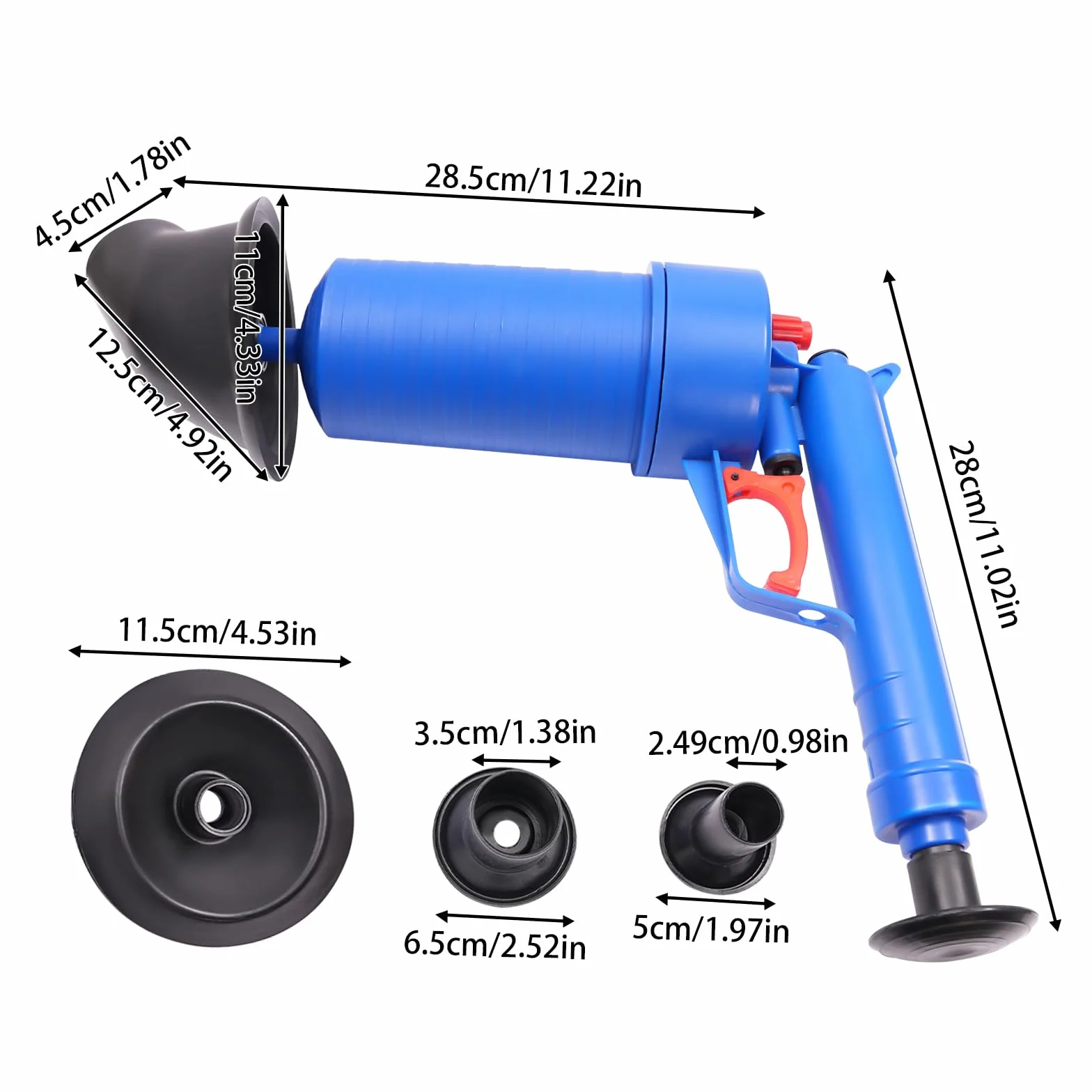 Pompa per la pulizia dei tubi, pulitore per tubi ad aria compressa con 4 suckers, per WC, lavandini, vasche da bagno, docce, scarichi a pavimento, lavelli