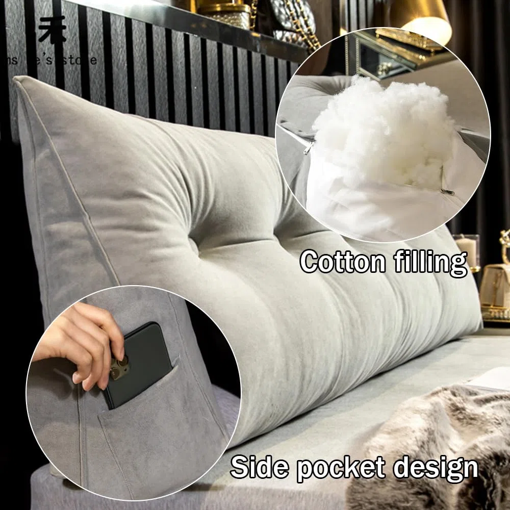 Cuscino da Lettura per Letto Grande Velluto Cuscino Schienale Divano Cuscino Lombare per Testiera Wedge Cuscino Cuscino di Supporto Grandi Cuscini per Poggialetto (80 * 50 * 20cm,Grigio Scuro)