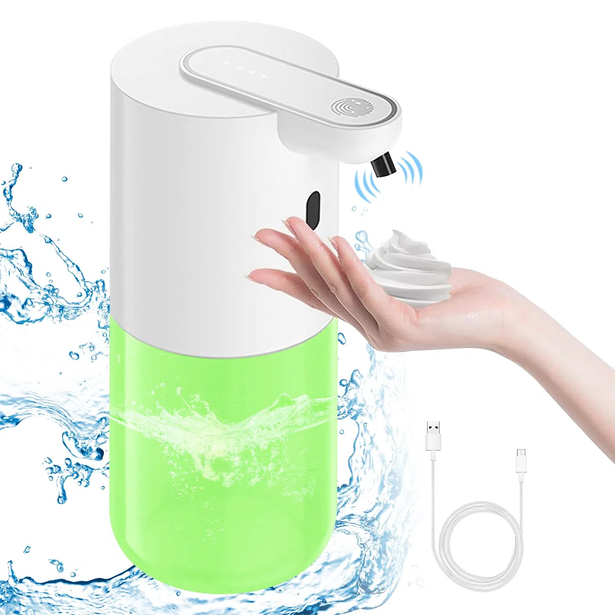 Cuteefun Dispenser Sapone Automatico, Ricaricabile USB, Dispenser Sapone Schiuma di Controllo a 4 Livelli, Dispenser Sapone per Touchless da 400ml, Dispenser Sapone da Parete/Stand per Cucina, Bagno