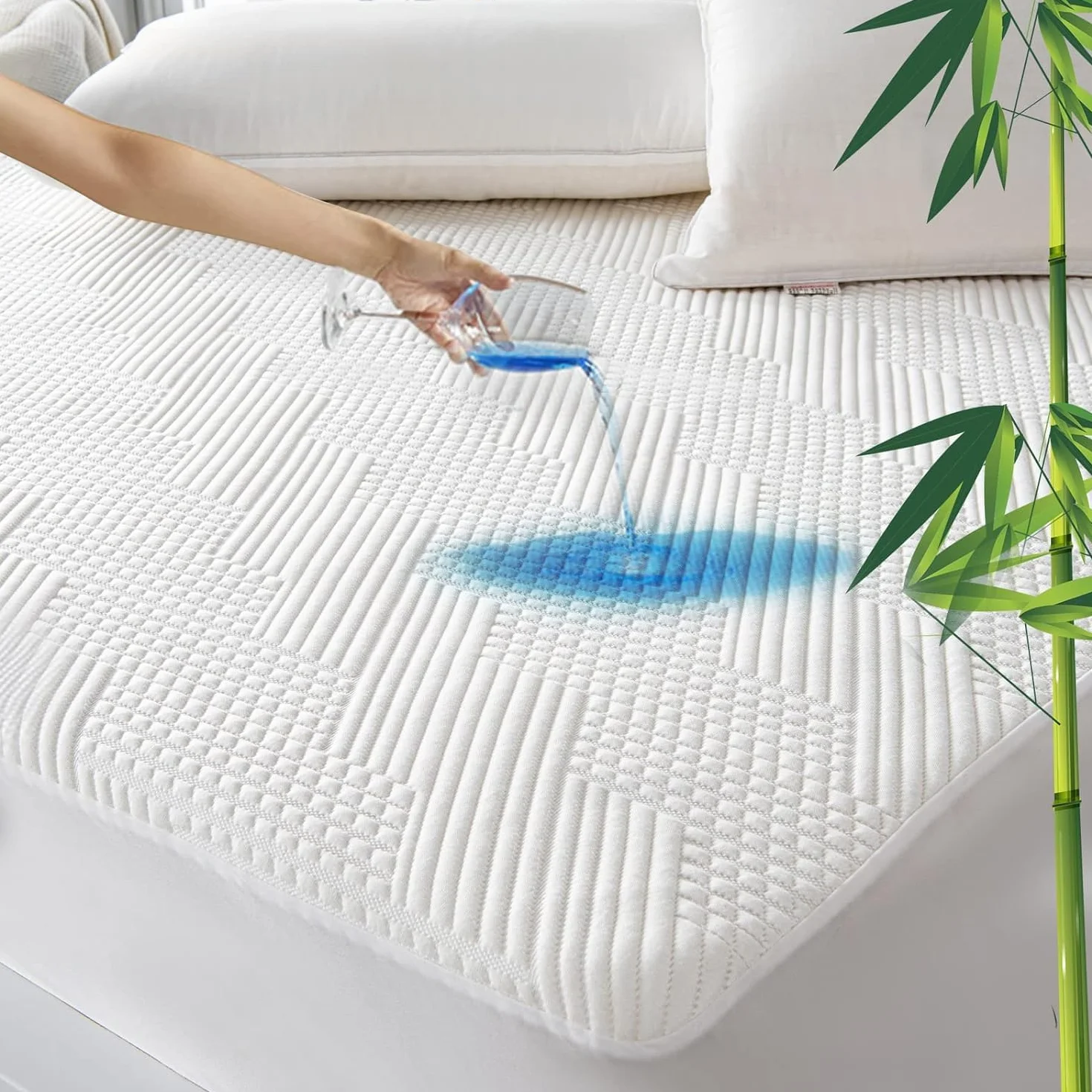 GRT Coprimaterasso matrimoniale Fibra di Bambù Impermeabile 160x190 - Proteggi Materasso Trapuntato con Elastico fino a 40 cm di Profondità - Copri Materasso Traspirante e Oeko-Tex