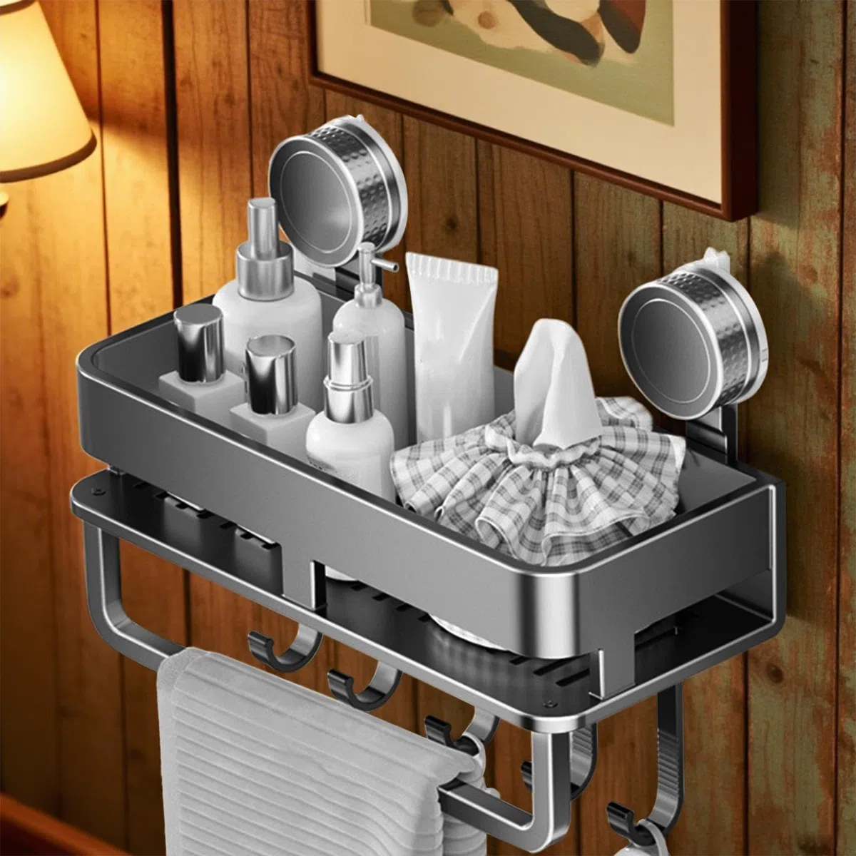 Contenitore per condimenti, organizer per condimenti da cucina, con ventosa, con 5 ganci, gadget da cucina per piastrelle, vetro, metallo, marmo, dispensa, soggiorno, appartamento,