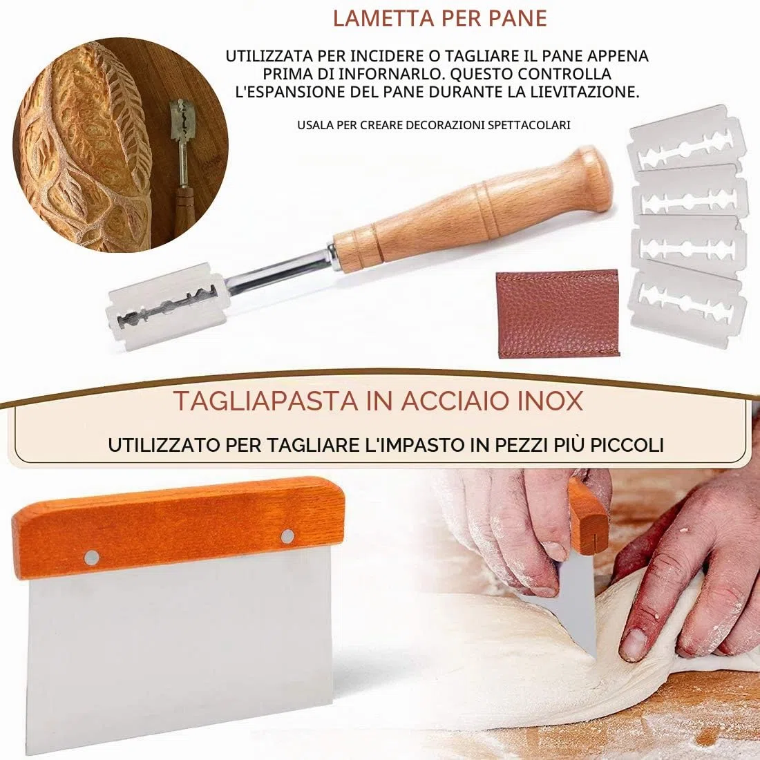 YAANI Cestino per Lievitazione del Pane Set di 2 Rotondi e Ovali, Cestino per Lievitazione Banneton + Frusta per Impasto + Lame per Pane + Raschietto per Impasto + Raschietto Flessibile Regalo