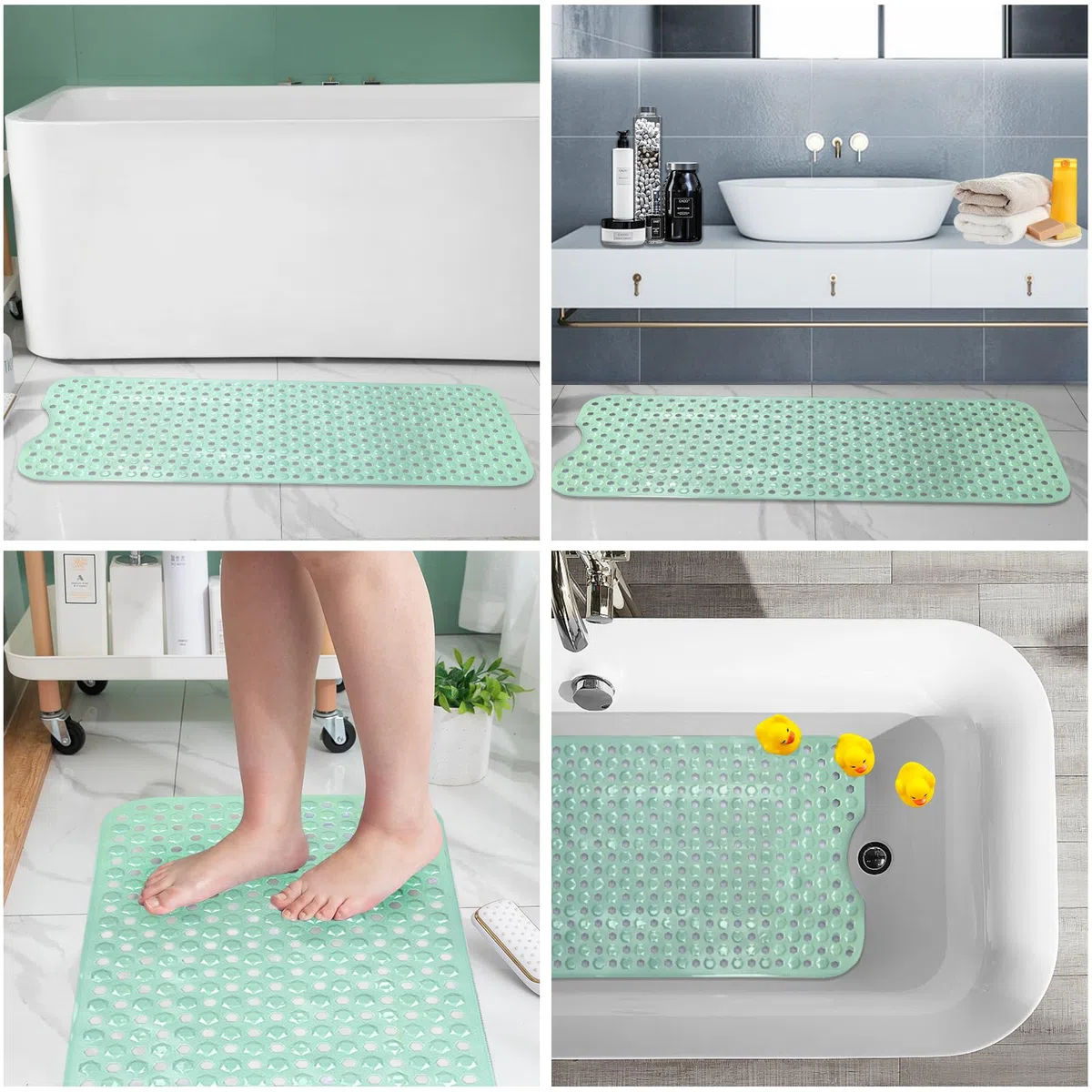 100x40cm Tappetino Doccia Antiscivolo, Tappetino Antiscivolo Vasca da Bagno, Senza BPA e Sensibile alla Pelle, Resistente Alla Muffa e Lavabile in Lavatrice in PVC (Verde Chiaro)