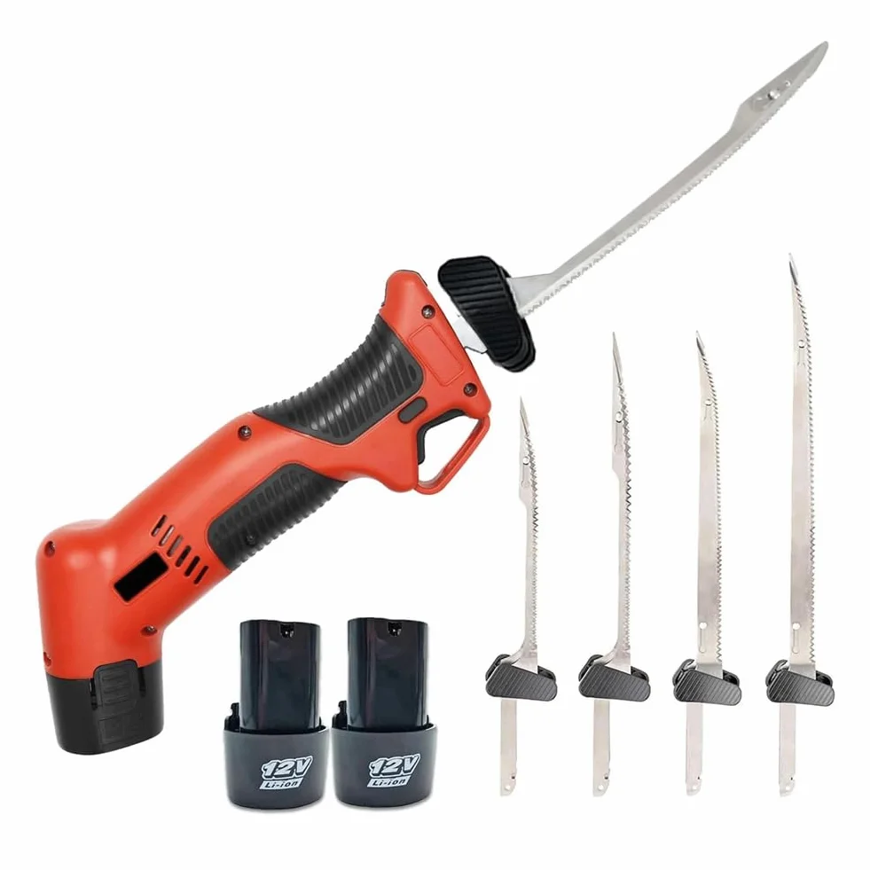 Coltello Elettrico Ricaricabile per Sfilettare con 4 Lame Antiaderenti In Nitruro di Titanio e 2 Batterie Ricaricabili, Spina UE