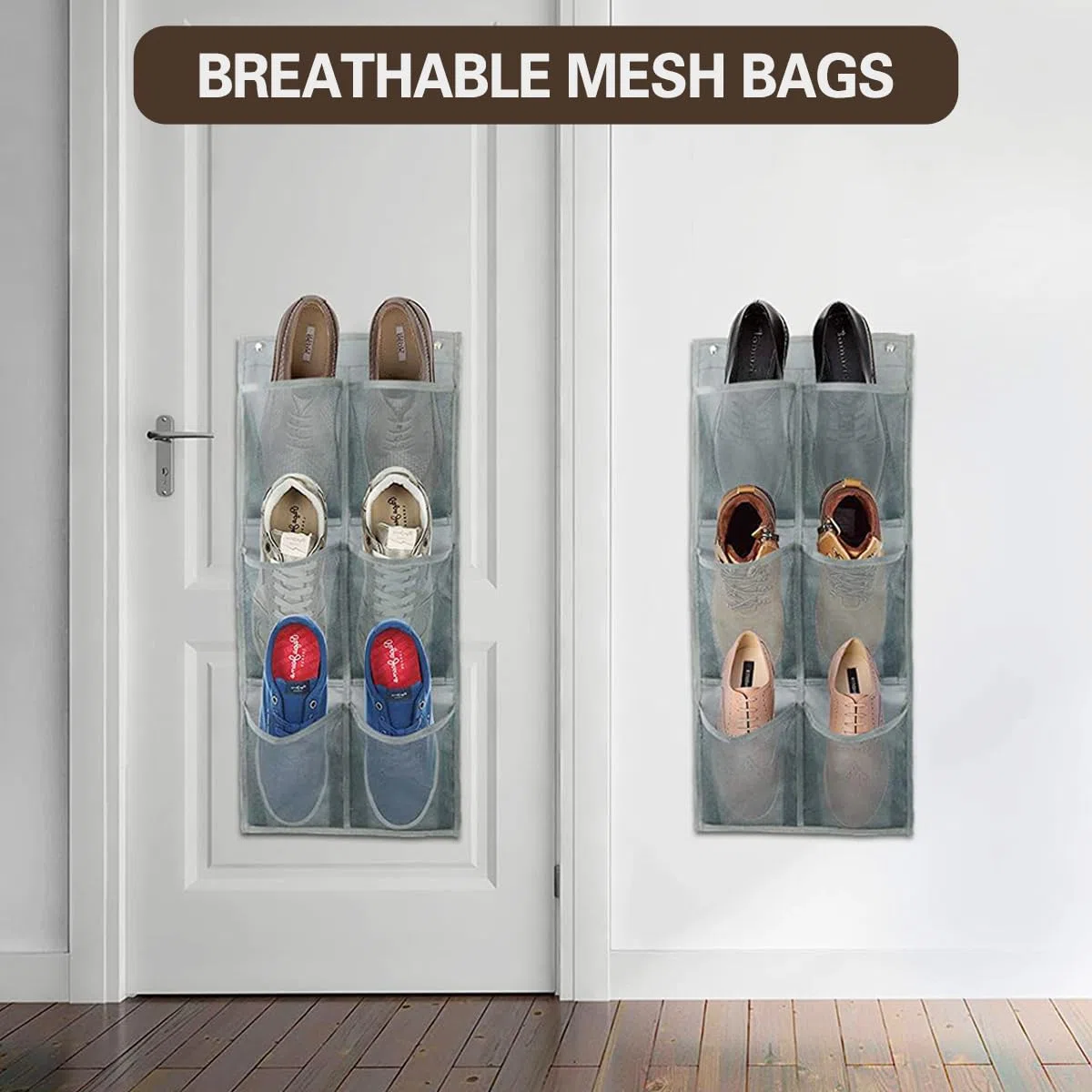 Organizer per scarpe da campeggio, per camper, senza forature, organizer da appendere per armadi, porte, camper, 6 grandi tasche a rete, non tessuto